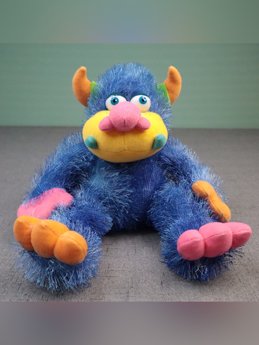 Vintage Aurora Zonk Monster 14" Blue Plush Stuffed Animal Toy Retro